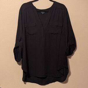 Torrid Harper Georgette 3/4 Sleeve V Neck Black Chiffon Blouse Large sz 2